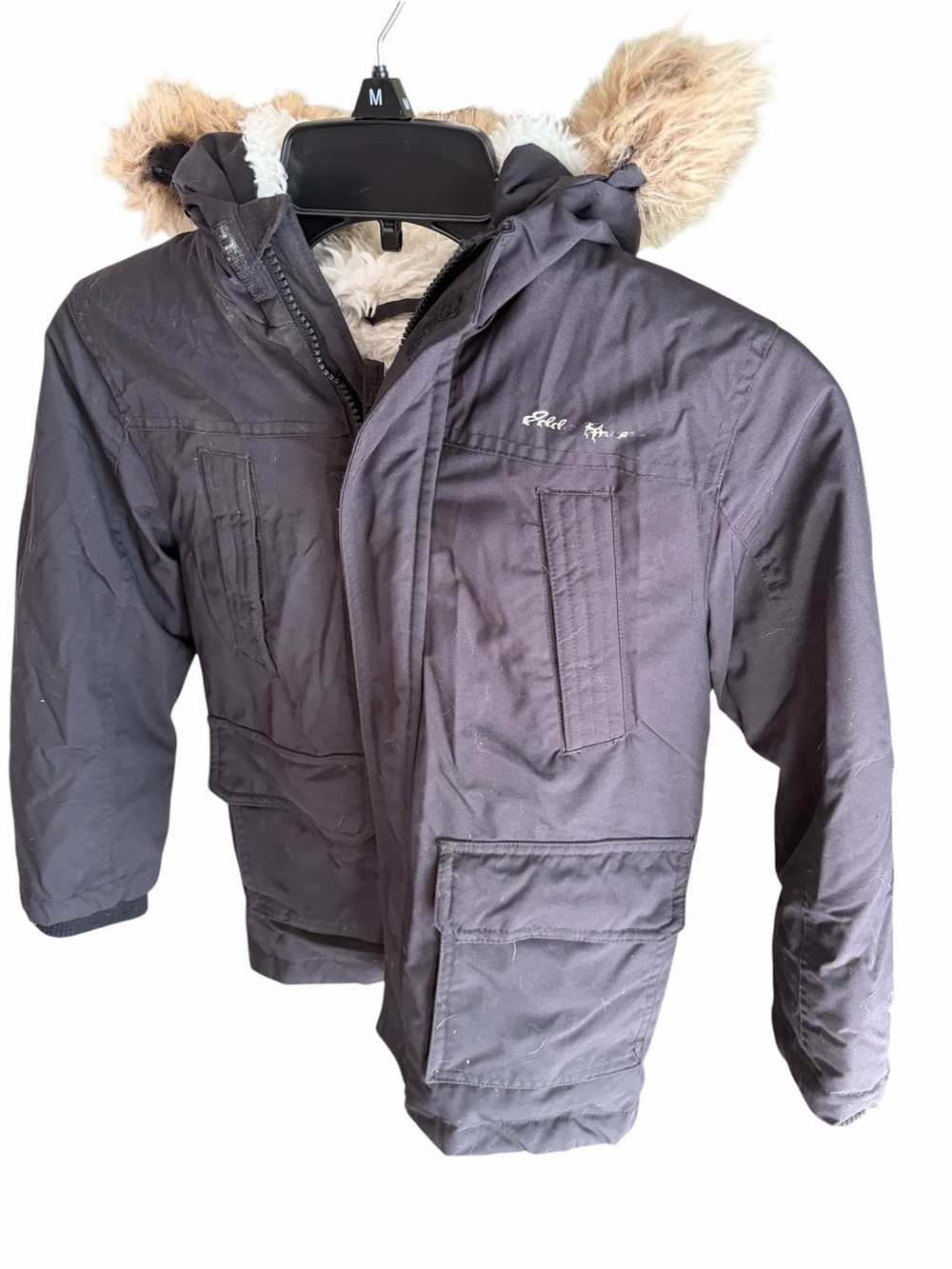 Kid’s Black Faux-Fur Hooded Winter Parka Size 5/6
